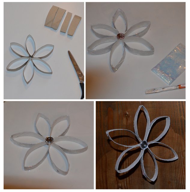 Basteltipp: glitzernde Weihnachtssterne aus Papprolle, Farbe und Glitzerpuder. Kann man toll ins Fenster hängen.