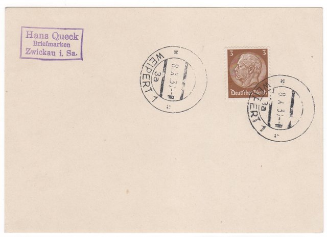 Sudetenland 1938 - Karte mit deutscher Frankatur - 2 mal aptierter Stempel WEIPERT 1 vom 08.10.1938 - UB: 3a