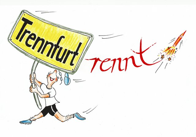 Mit Humor und Leichtigkeit immer mit dabei - das "Trennfurt rennt"-Logo.