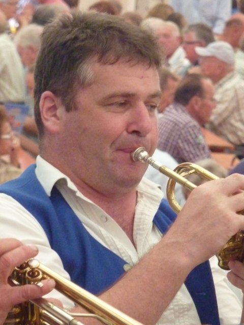 "Odenwälder Trachtenkapelle Wenschdorf-Monbrunn" unter der Leitung von Alexandra Loster am 2. September 2015 im Festzelt der Michaelismesse Miltenberg