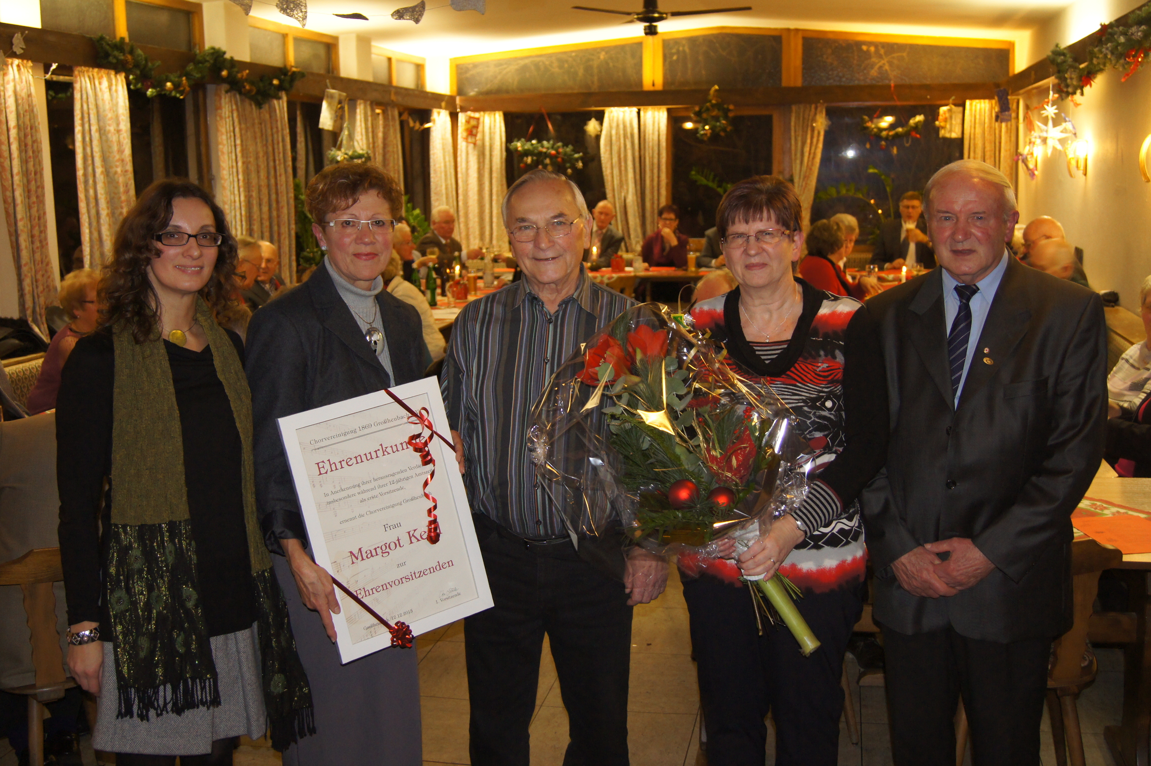 von links: Vorsitzende Vera Zöller, Ehrenvorsitzende Margot Kehl, die Geehrten: Karl Zink (40 Jahre), Susanne Flicker (40 Jahre), Gerhard Knapp (60 Jahre).