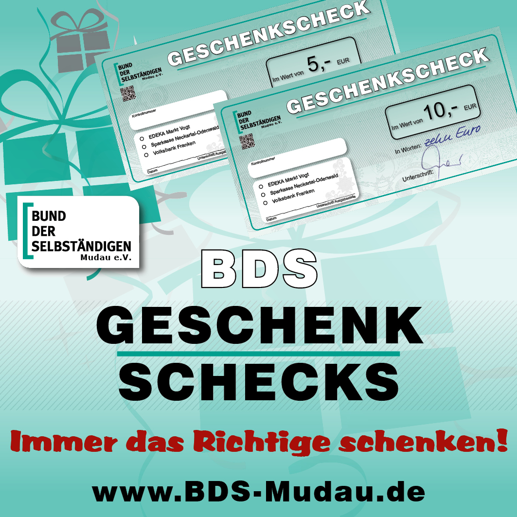 Mit BDS-Geschenkschecks immer das Richtige schenken! www.BDS-Mudau.de