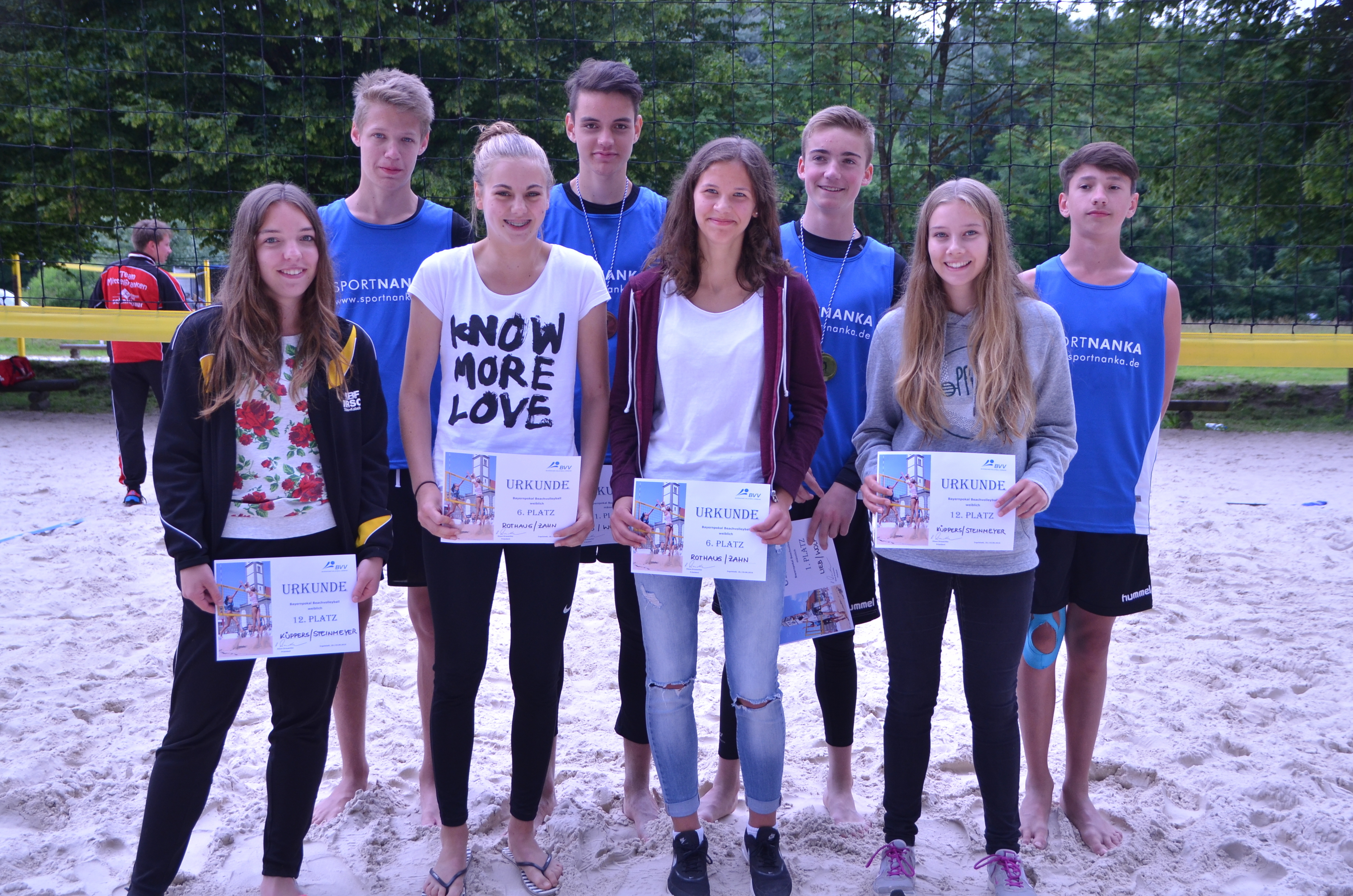 Anna Küppers (TuS Frammersbach), Nikolai Leder (TV Mömlingen), Jana Rothaug (DJK Karbach), Noah Wolf (TV Mömlingen), Fiona Zahn (TV Mömlingen), Jason Lieb (TV Mömlingen), Rosalie Steinmeyer (Iphofen), Fynn Schönfeldt (TV Mömlingen), von links nach rechts