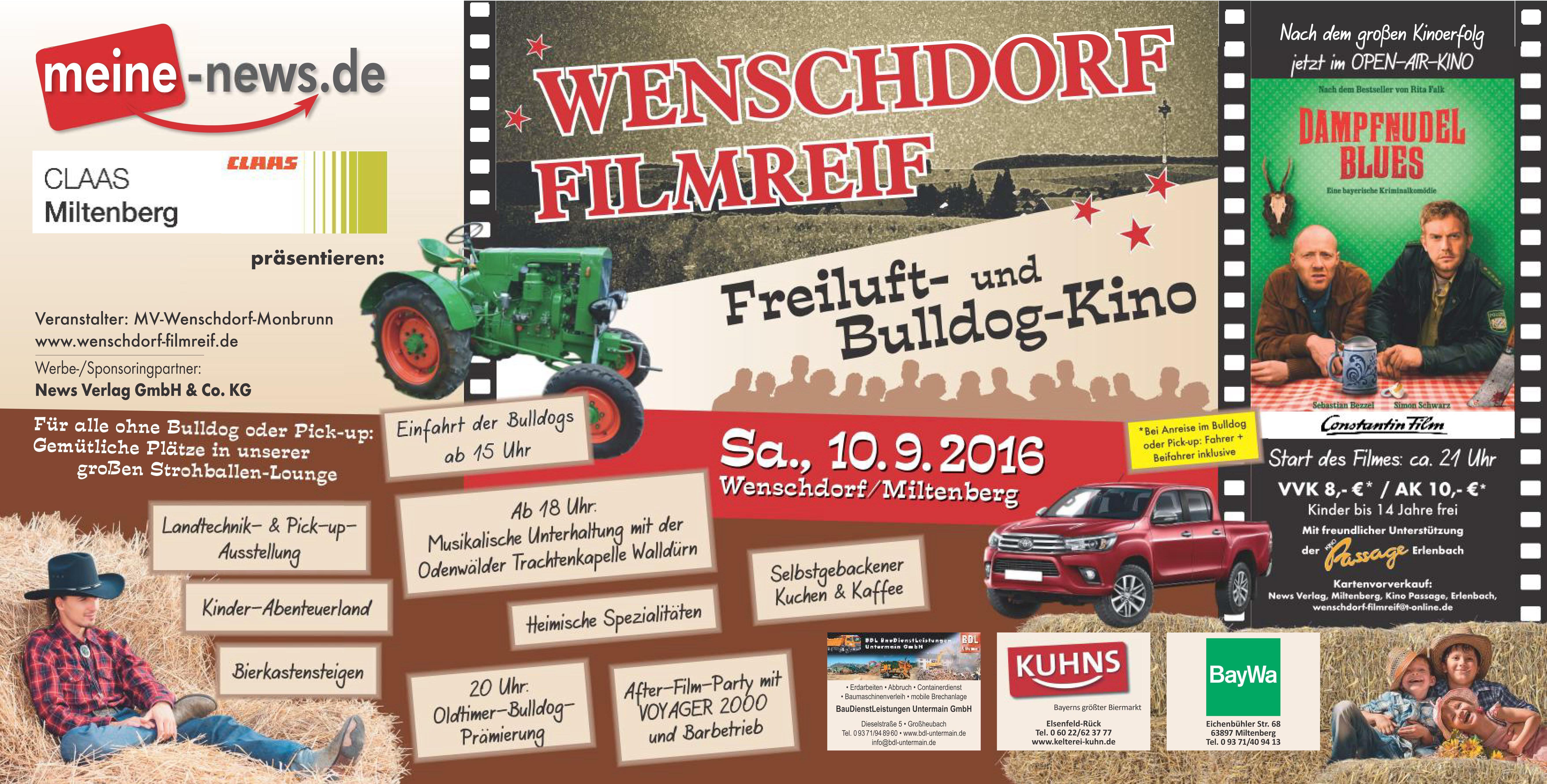 WENSCHDORF FILMREIF Freiluft- und Bulldog-Kino am 10. September 2016