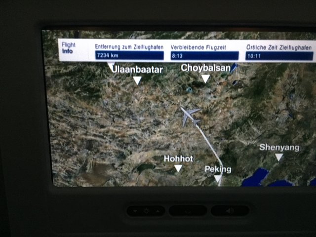 Die Animation der Daten des Flugs von Shanghai nach Frankfurt nach dem Überflug von Peking