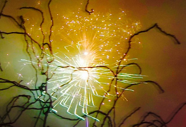 Prosit Neujahr! Feuerwerk im Bayerischen Odenwald.