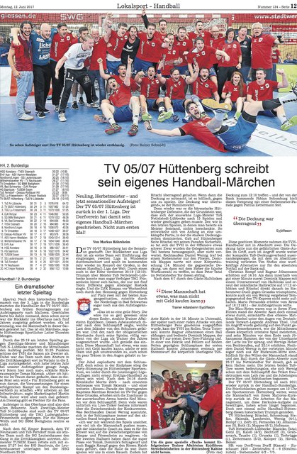 TV 05/07 Hüttenberg schreibt sein eigenes Handballmärchen | Foto: Gießener Allgemeine Zeitung