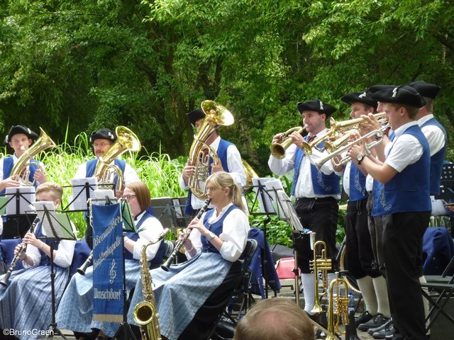 Odenwälder Trachtenkapelle Wenschdorf-Monbrunn beim Konzert im Park Schöntal am 16. Juli 2017