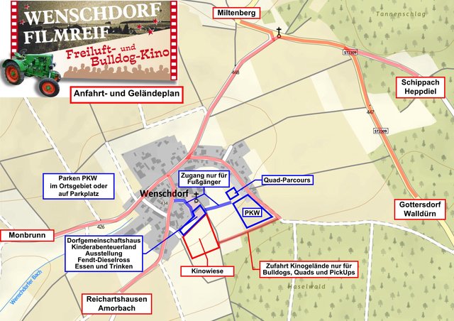 Anfahrtsweg zu WENSCHDORF FILMREIF Freiluft- und Bulldog-Kino am 9. September 2017