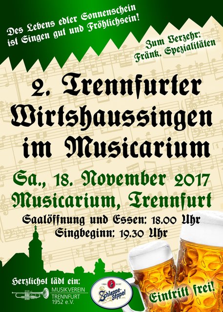 2. Trennfurter Wirtshaussingen im Musicarium am Samstag, dem 18.11.2017.