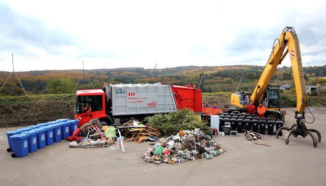 Dienstleistungen, die durch eine Standard-Müllgebühr abgedeckt sind, auf einen Blick: Zu sehen sind u. a. Rest- und Sperrmüll, Altpapier und Altholz, Grüngut, Schadstoffe und Elektroschrott. Foto: AWN