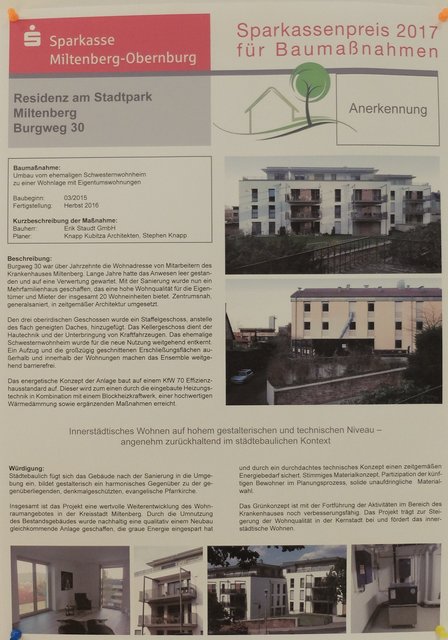 Anerkennung der Residenz am Stadtpark im Miltenberger Burgweg. Bauherr Erik Staudt