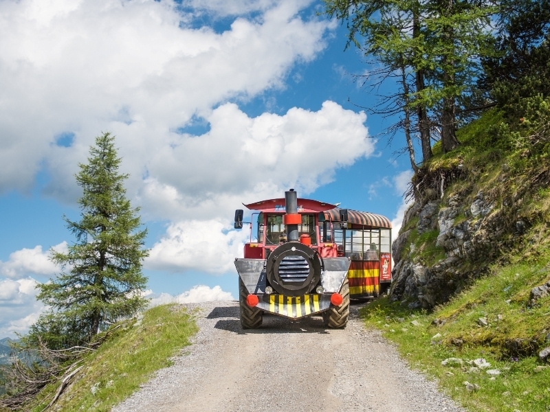 Bummelzug-Fahren ist eine rechte Gaudi und bringt vor allem die Kleinsten entspannt auf den Berg.
Foto: Altenmarkt Zauchensee Tourismus, Nadia Jabli Photography