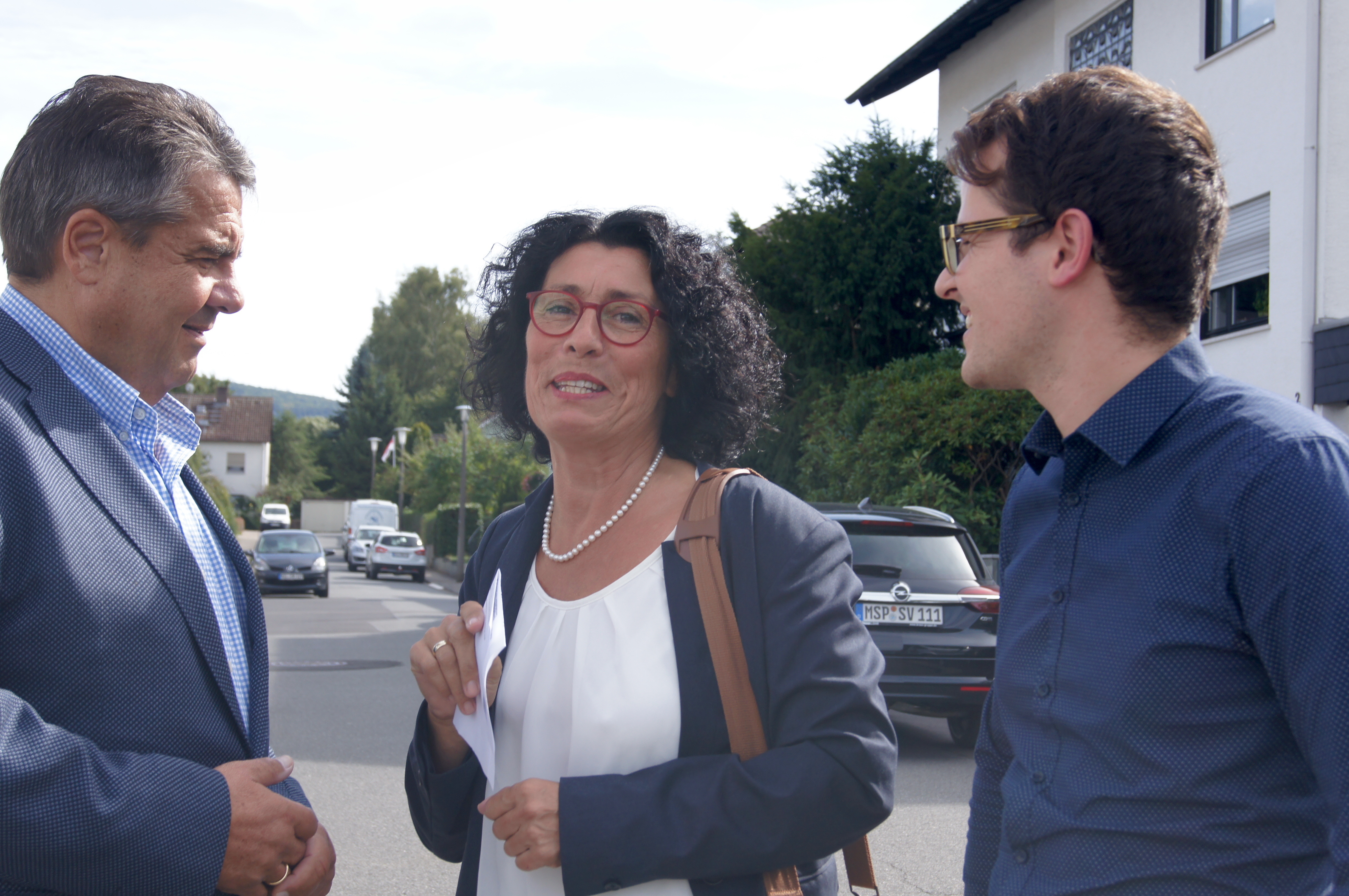 Empfang von Sigmar Gabriel durch Helga Raab-Wasse und Jörg Pischinger.
