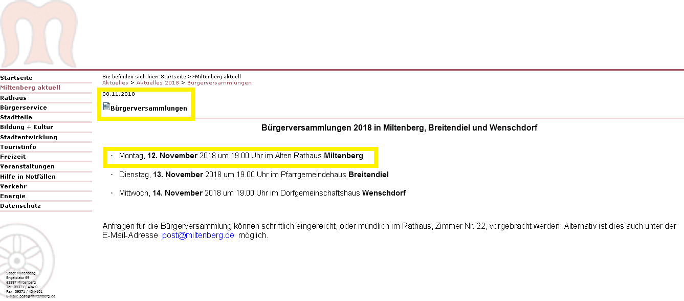 So steht es auf der Internetseite der Stadt