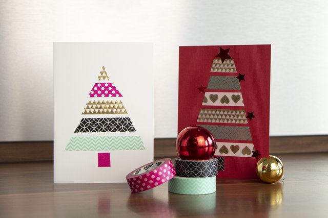 Weihnachtskarte mit Weihnachtsbäumen aus Deko-Klebebändern | Foto: Foto: DIY Academy
