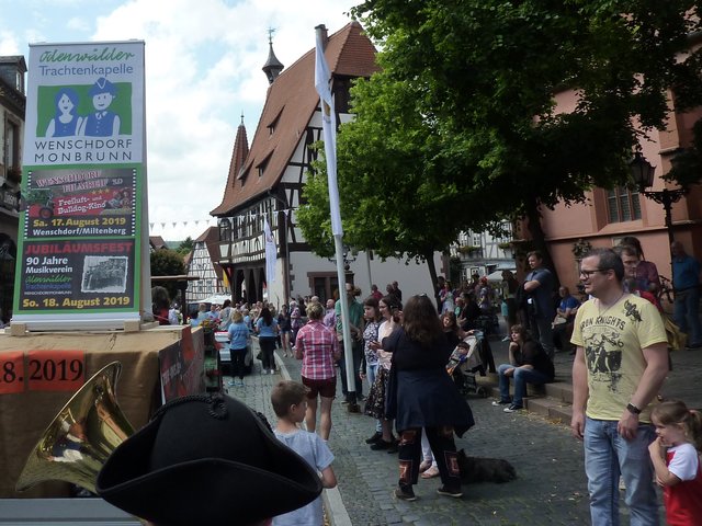 Odenwälder Trachtenkapelle Wenschdorf-Monbrunn beim Blumenkorso am 16. Juni 2019 in Michelstadt