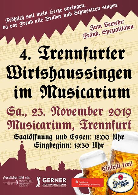 4. Trennfurter Wirtshaussingen im Musicarium am Samstag, 23. November 2019