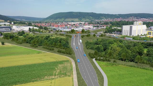 Fotomontage – Fertiger Kreisel aus Richtung Amorbach. | Foto: Staatliches Bauamt Aschaffenburg