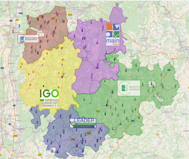 Die interaktive Karte zeigt über 140 LEADER-geförderte Projekte in und rund um den Odenwald. | Foto: OpenStreetMap