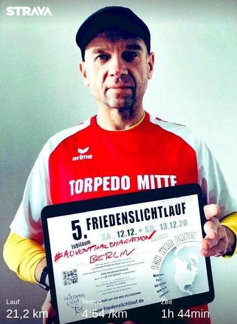Virtueller Friedenslichtlauf 2020: Mit der weitesten Entfernung gewann ein Läufer aus Berlin die "Run-away-Callange".
