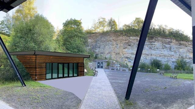 Im barrierefreien Ausstellungsgebäude der Eberstadter Höhlenwelten können Besuchende zukünftig Spannendes rund um Fossilien aus der Buchener Region erfahren.