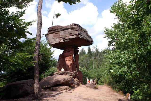 Das Dahner Felsenland ist Teil des Naturparks Pfälzerwald. Dort gibt es zahlreiche Felsformationen aus Buntsandstein, wie hier den Teufelstisch.  | Foto: Von Rüdiger, CC BY-SA 3.0, https://commons.wikimedia.org/w/index.php?curid=2219134