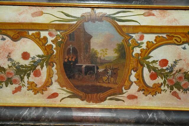 Als Wendelin starb, so die Legende, begruben ihn die Mönche.

Am nächsten Morgen lag der Leichnam jedoch neben dem Grab. Man legte den Toten auf einen Ochsenwagen und ließ die Tiere den Weg suchen.
Die Ochsen zogen den Wagen zu Wendelins alter Betstatt, wo er schließlich seine Ruhe fand.