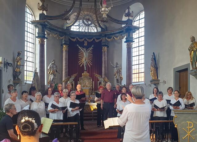 Der gemischte Chor „Happy Hour“ vom Gesangverein Liederquell Umpfenbach übernahm die Eröffnung des Konzertes am Freitagabend und damit die musikalische Einstimmung auf den Gastchor „Imusicapella“. | Foto: Landratsamt