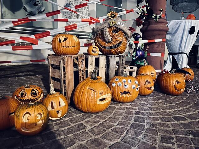 Die Kürbisse warteten nachts im Rathaus auf die Auszählung am nächsten Tag.