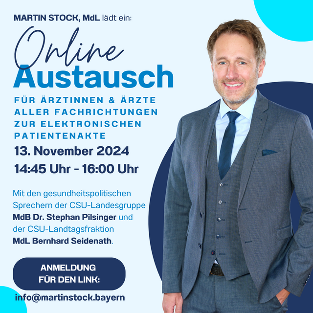 Bild: MdL Martin Stock lädt zum Online-Austausch für Ärztinnen und Ärzte ein. | Foto: Bürgerbüro MdL Stock