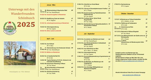 Wanderplan 2025 der Wanderfreunde Schönbusch | Foto: Wanderfreunde Schönbusch Aschaffenburg-Nilkheim