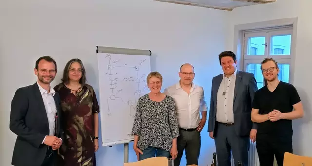 (v.l.n.r.) Bürgermeister Wolfram Bernhardt, Simone Heitz, Amelie Pfeiffer, Oliver Roßmüller, MdL Michael Joukov, Arno Meuter | Foto: Klaus Brauch-Dylla