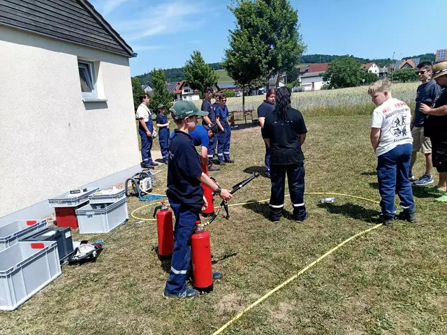 Um den Umgang mit Kleinlöschgeräten und um potentielle Brandgefahren ging es im Workshop der Feuerwehr Elsenfeld.  