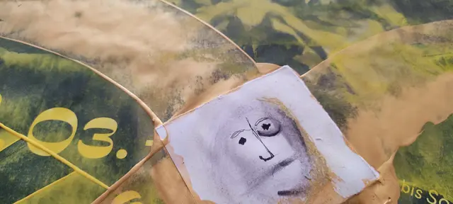 Detailansicht aus einer Übermalung der Reihe „Die Würde des Menschseins annehmen“ (Mappe mit 15 Bildern) von Mapec | Foto: Mapec / Büro für KunstStoffWechsel