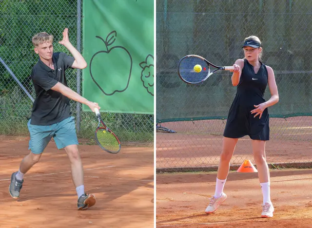 Die Sieger bei den „Großen“ im Landkreispokal im Jugendtennis: Leander Stelzer (links) und Mia Leibmann.  | Foto: Winfried Zang