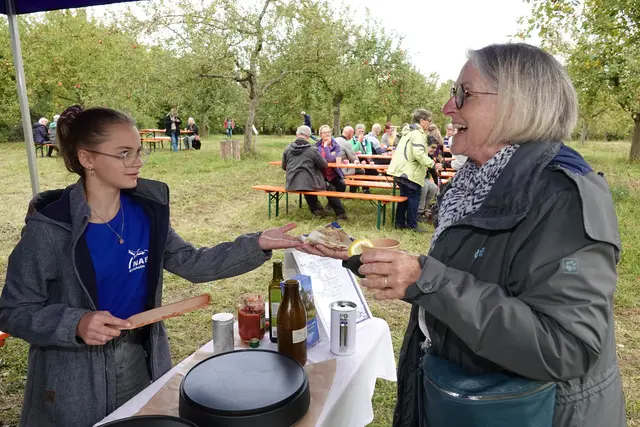 Der Apfeltag am vergangenen Sonntag bot ein vielfältiges Programm für Jung und Alt. Highlight waren geführte Streuobstwiesenwanderungen, bei der NABU-Experten Wissenswertes rund um die Pflege der Obstbäume, die Bedeutung der Biodiversität und die Geschichte der Streuobstwiesen vermittelten. Kinder und Jugendliche konnten an Mitmachstationen Apfelsaft pressen oder an einer Apfelolympiade teilnehmen. 
