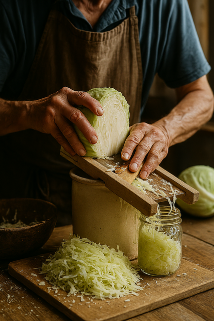 Sauerkraut wird vorbereitet. Foto-Gestaltung Roland Schönmüller 