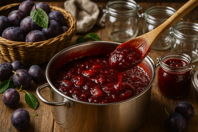 Pflaumen-Marmelade selbst zubereitet - ein besonderer Genuss. Fotogestaltung Roland Schönmüller 