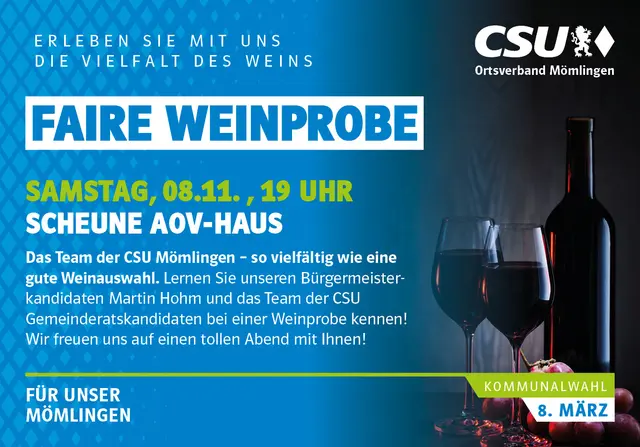 Einladung zur fairen Weinbprobe | Foto: CSU Ortsverband Mömlingen