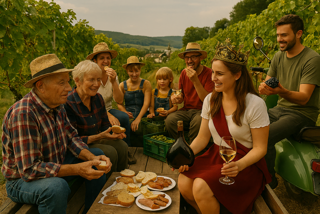 Hoher Besuch bei der Weinlese.