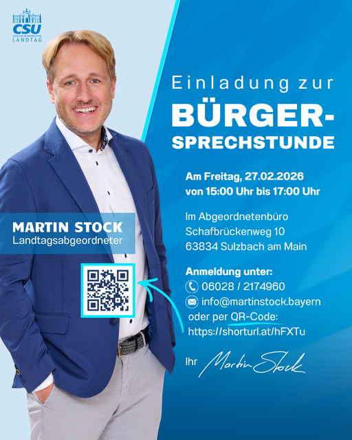 Bild: Einladung zur Bürgersprechstunde mit MdL Martin Stock | Foto: Bürgerbüro MdL Stock