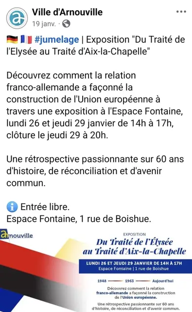Ausstellung "60 ans du Traité de l'Élysée" in Arnouville | Foto: Stadt Arnouville