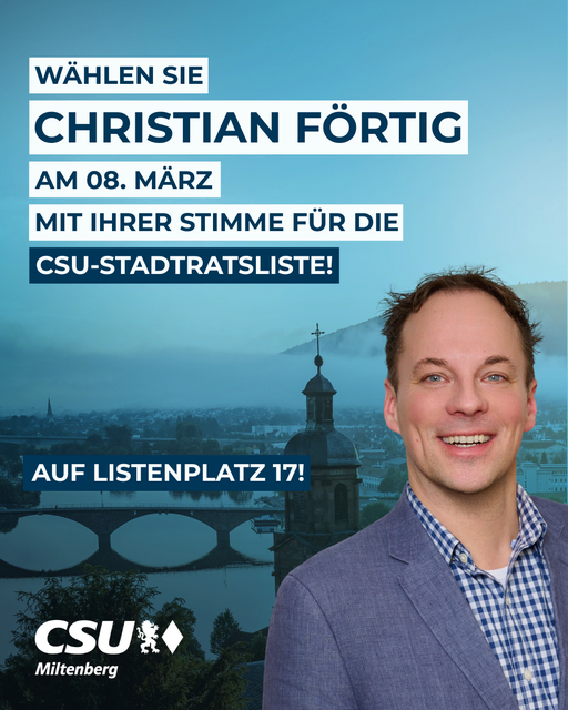Christian Förtig, 47, Industriemeister Elektrotechnik und dreifacher Familienvater, engagiert im Elternbeirat der Grundschule und beim MSV Miltenberg – für eine sichere, familienfreundliche Zukunft unserer Stadt.