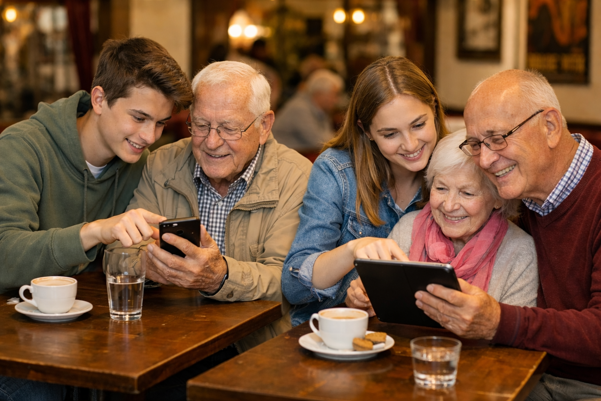 Personas adultas mayores aprendiendo a utilizar tecnología