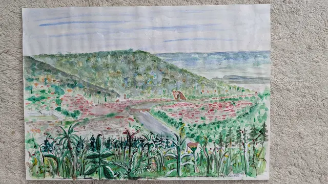 Blick von der Centgrafenkapelle auf Miltenberg
Aquarell auf Papier, 59 x 42 cm
2017 | Foto: KOOL.