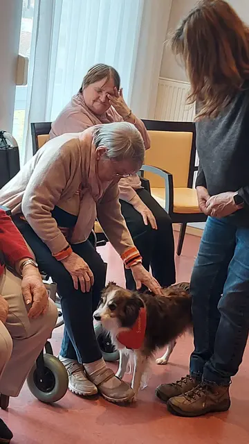 Besuchshunde steigern die Aktivität und Kommunikationsfähigkeit von älteren Menschen. Jeanette Meixner (links) zu Besuch mit ihren Hunden im Seniorenzentrum. | Foto: ASB Region Heilbronn-Franken