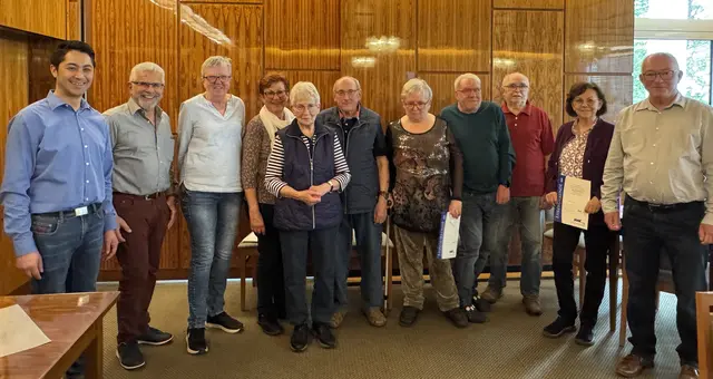 Die Geehrten Bild v.l.: Kreisgeschäftsführer Pierre Lieske, stellv. Ortsvorsitzender Wolfgang Schlembach, Elisabeth Fleckenstein, Regina Schlembach, Marianne Häufglöckner, Gustav Häufglöckner, Ursula Galm, Wolfgang Sartorius, Hans Bartl, Birgit Heilmann, Ortsvorsitzender Stephan Schüller. | Foto: VdK Amorbach