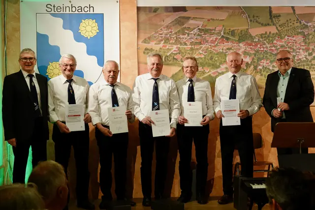 Im Mittelpunkt standen nicht nur die Darbietungen verschiedener Chöre, sondern auch die feierliche Auszeichnung langjähriger Mitglieder. Bürgermeister Thomas Schreglmann würdigte das jahrzehntelange Engagement von Anton Palmert, Bernhard Grein, Rudolf Wolf, Mathias Seitz und Alfred Kuch – eine Geste, die die Vorbildfunktion und den Wert ehrenamtlicher Arbeit für das Dorf betonte. 