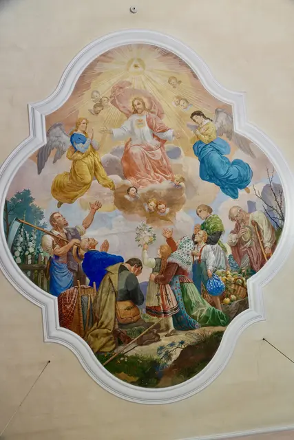 Deckengemälde in der katholischen Pfarrkirche St. Mauritius" in Eichenbühl-Heppdiel: "Christi Himmelfahrt".
